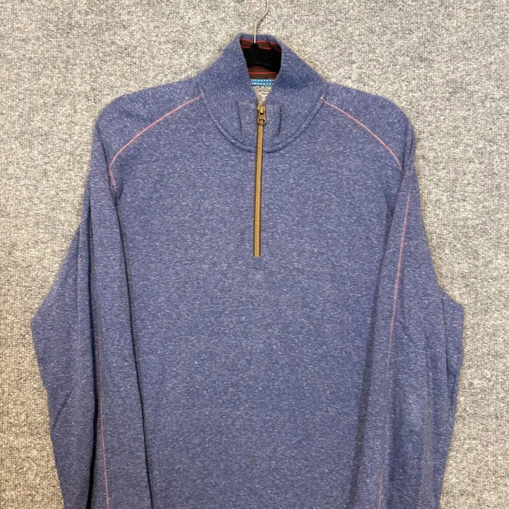 Robert Graham Sweater Mens XL Blue 1/4 Zip Knit Pullover Long Sleeve Classic Fit